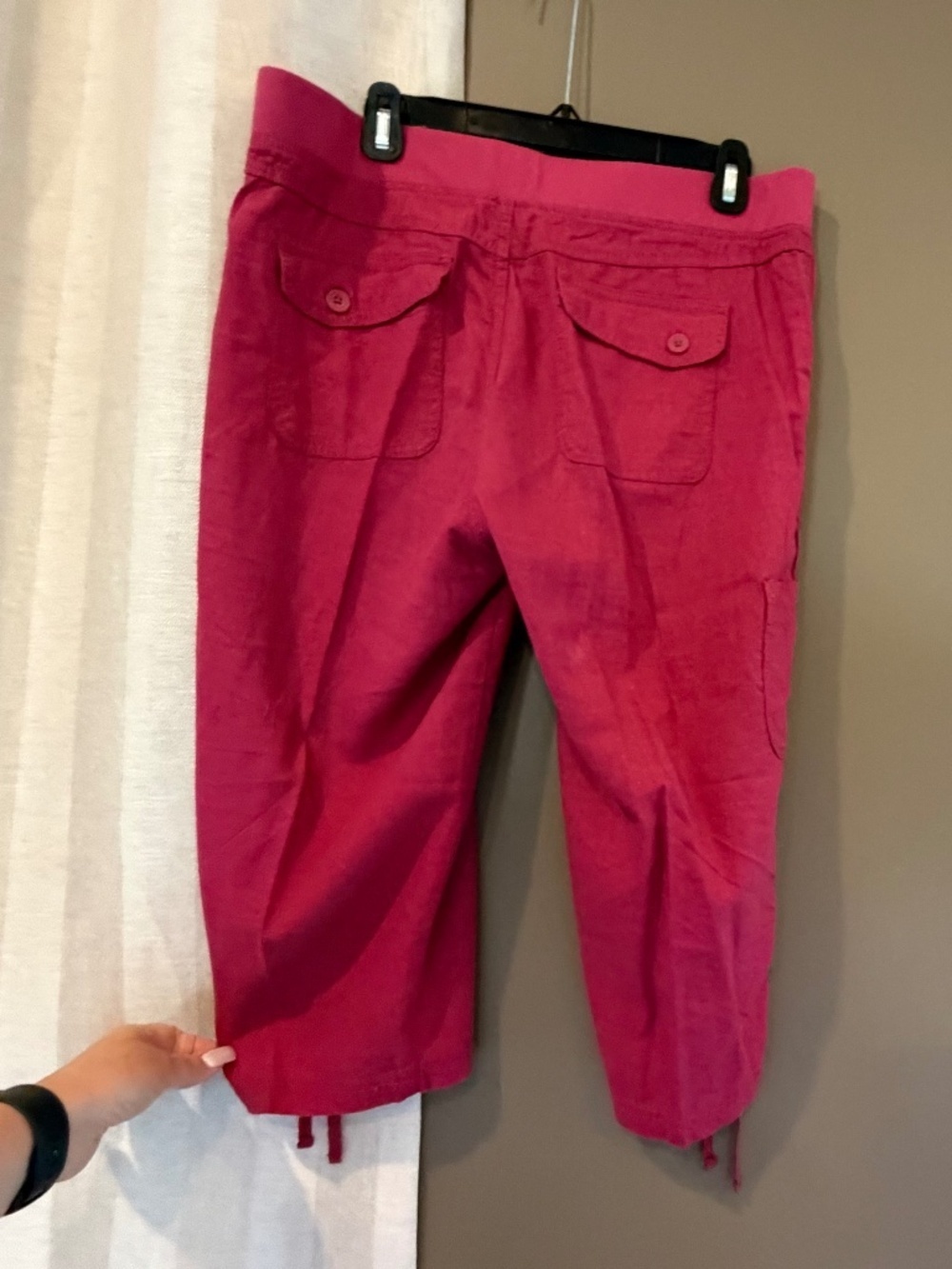 Gloria Vanderbilt Raspberry Linen Blend Cropped Ruched Pants, Size 10 - Picture 5 of 11